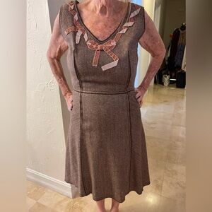 Gold/Brown Metallic Wool brown herringbone Dress